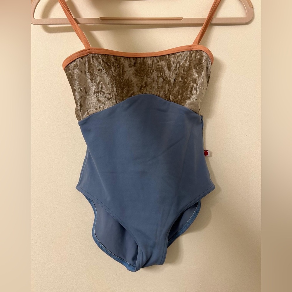Yumiko Blue Bodice Velvet Top with Rust Trim